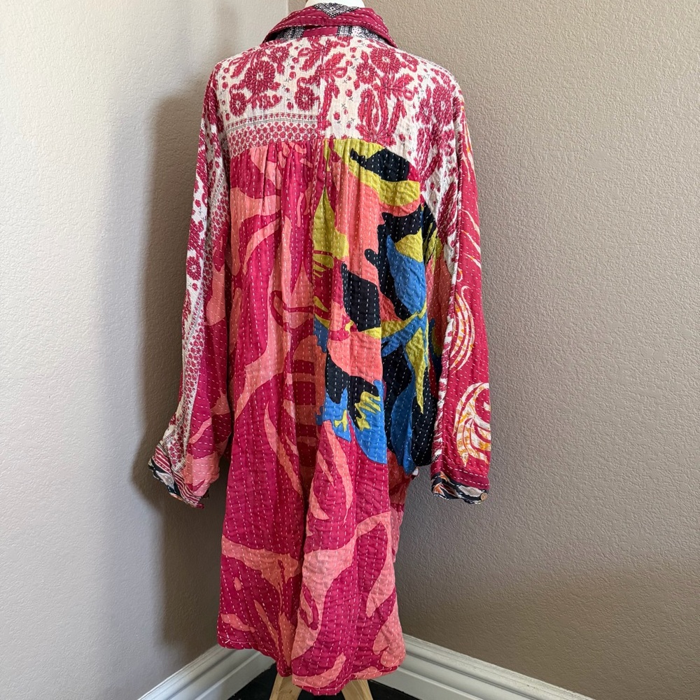 Bohemian Vintage Kantha Cotton Jacket – Hand Stitched – Oversized – Pockets - Picture 8 of 9